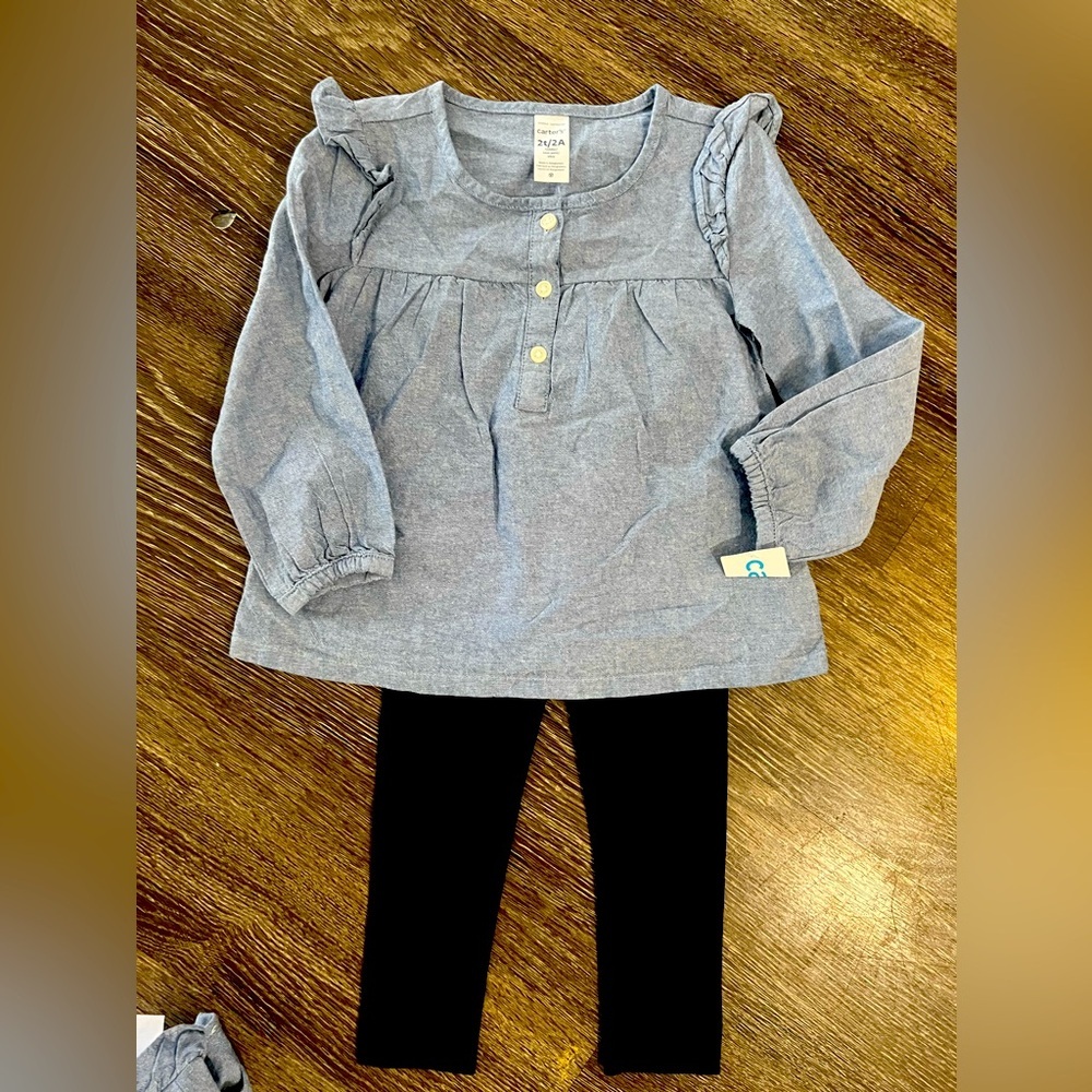 NWT - Carter’s -‎ Two Piece Peplum Denim Style Top & Leggings